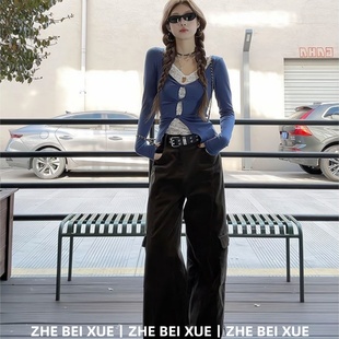 套装女假两件蕾丝修身长袖上衣复古宽松休闲裤独特漂亮冬装一整套