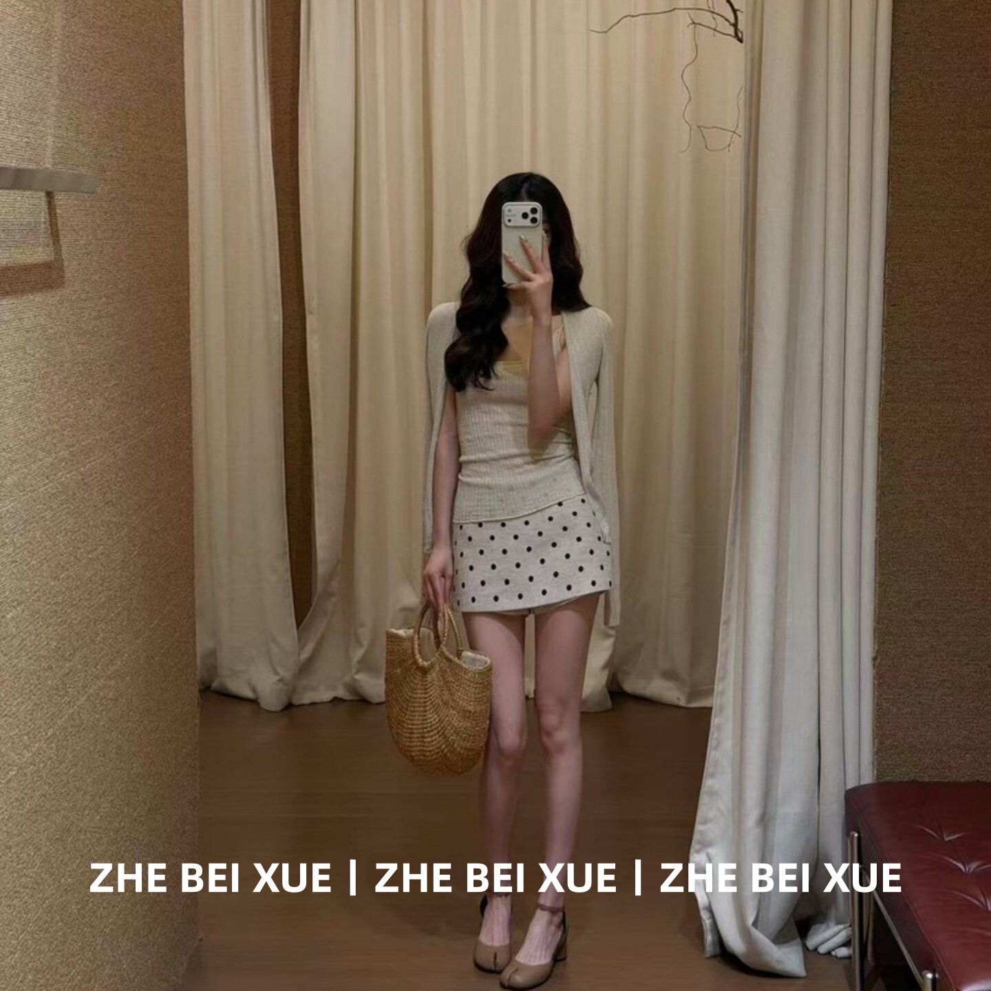 早春漂亮套装法式气质显瘦开衫女吊带波点短裙淡人高知穿搭一整套