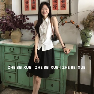 上衣半身裙巨好看夏装 套装 衬衫 女夏季 一整套 纯欲辣妹风Polo领无袖