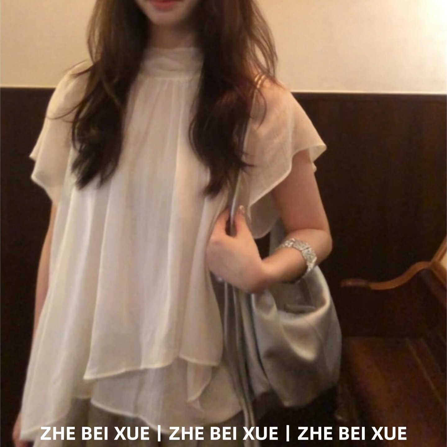 夏季套装法式气质不规则飘带立领上衣女宽松休闲裤韩风chic一整套