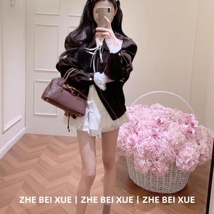 套装女法式长袖白色上衣短裙显瘦休闲宽松外套秋日ootd穿搭一整套