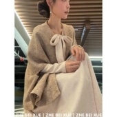 套装 女设计感蝴蝶结系带连衣裙温柔风斗篷上衣一整套ootd穿搭套装