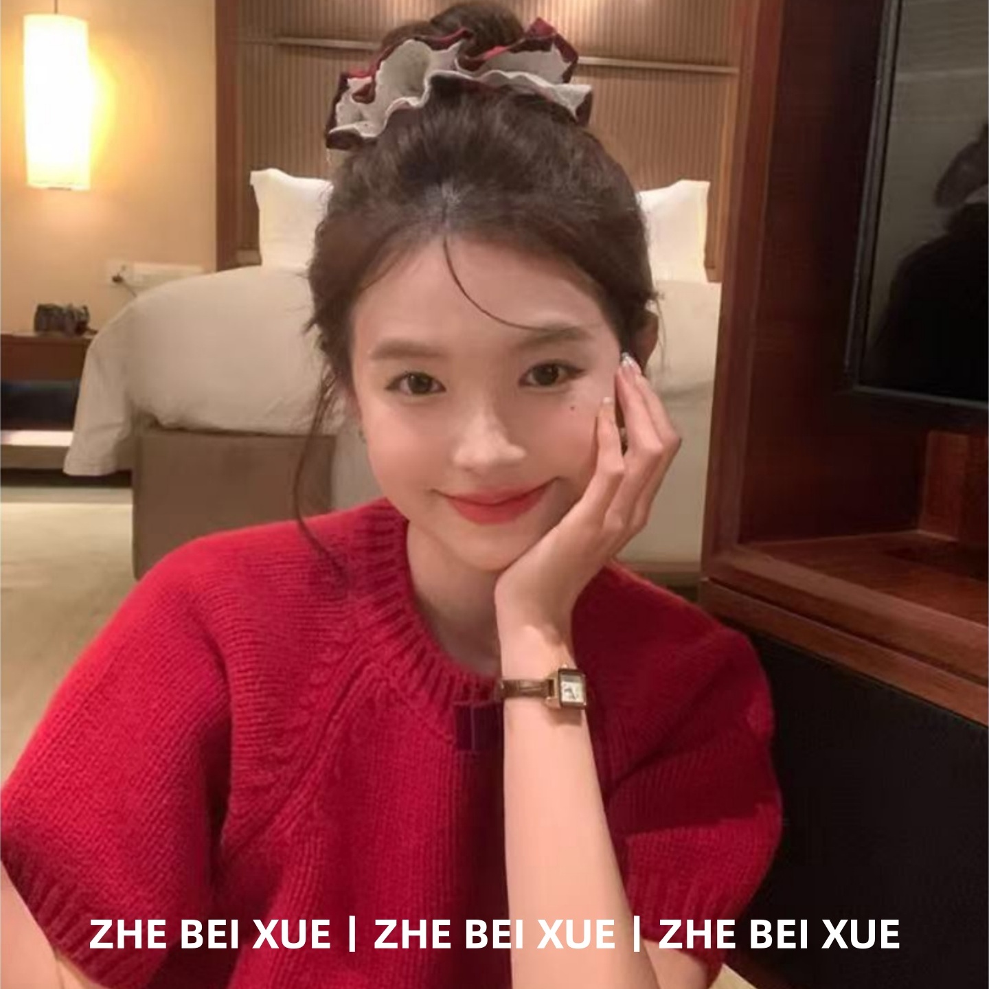 蝴蝶结红色针织毛衣女2025秋冬新款法式复古气质短款百搭长袖上衣