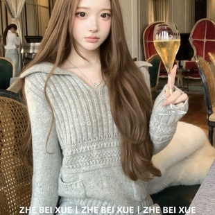 套装女慵懒松弛感大翻领绞花针织衫半身短裙子2026超火穿搭一整套