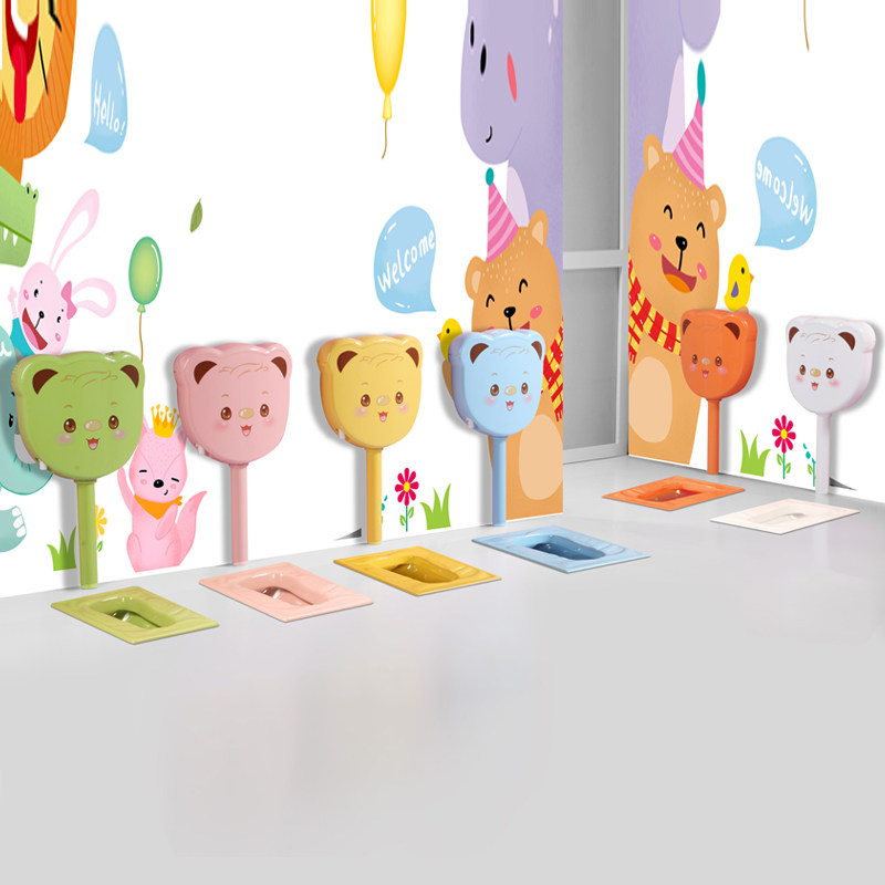 幼儿园儿童蹲便器小孩卡通蹲坑坑陶瓷彩色带弯管便池蹲厕宝宝包邮