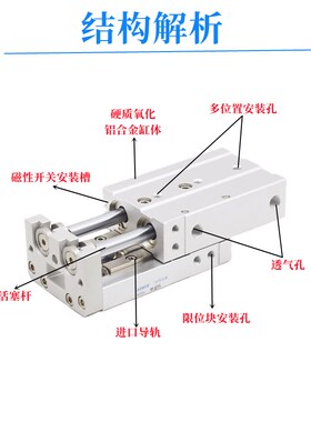 小型气动直线导轨滑台气缸HLQ/MXQ6/8/20/16/20-10*30/40/50AT AS