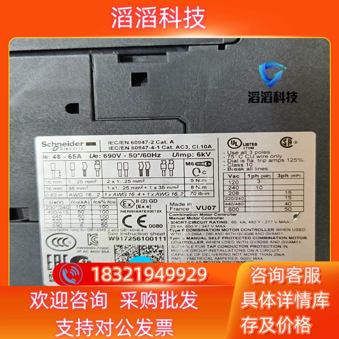 现货马达保护断路器 GV3P65  48-65A  2