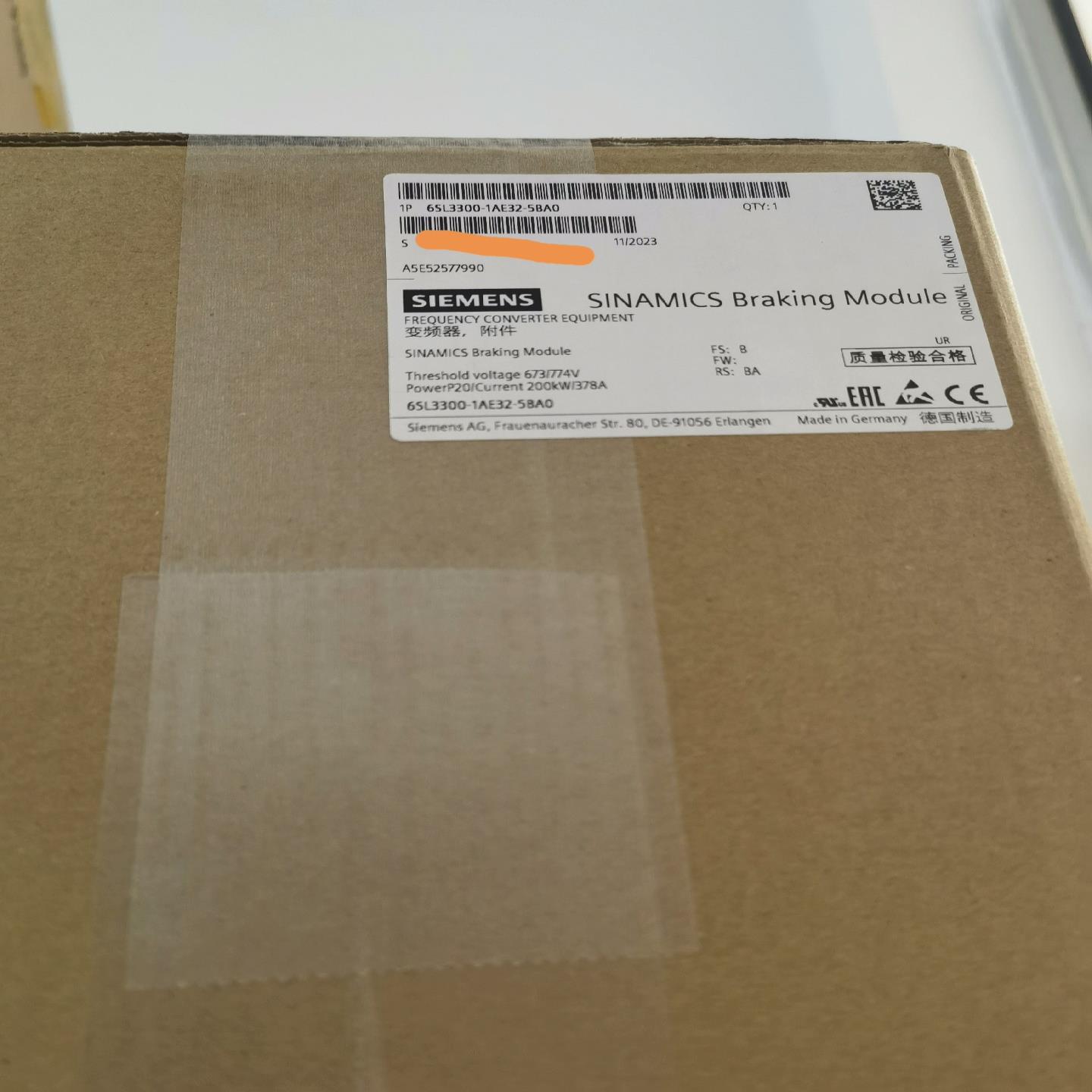 （设备配件）西门子制动模块6SL3300-1AE32-5BA0  一个
