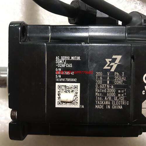 【荣强工控】SGM7J-02AFC6S拆机安川200W马达，成色如图，质