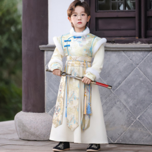 风盛郁汉服男童秋冬加绒加厚古风拜年服儿童国风侠客公子哥表演服