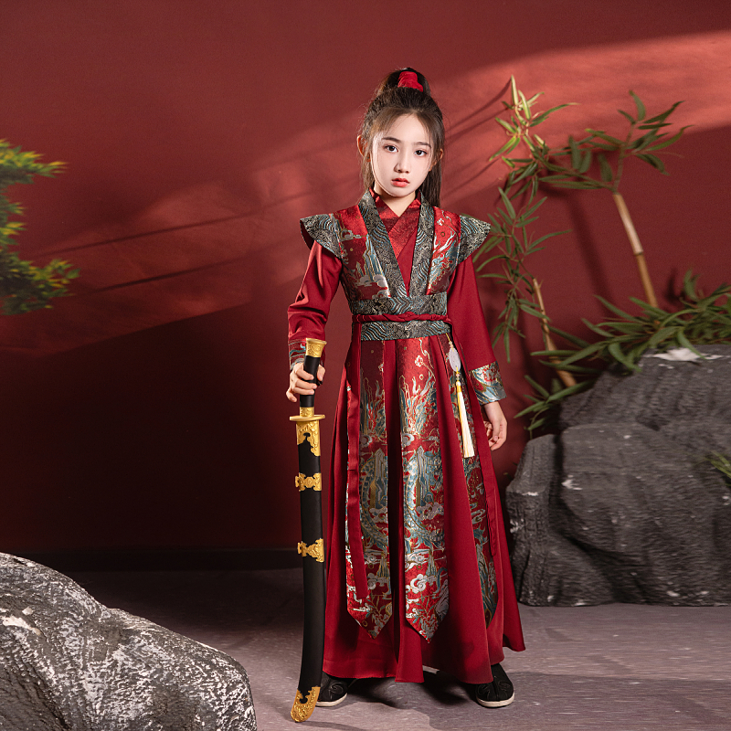 风盛郁女童古装花木兰古风表演服