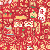 100张可爱卡通新年小物件贴纸创意中国风喜庆装 饰diy贴画手机壳