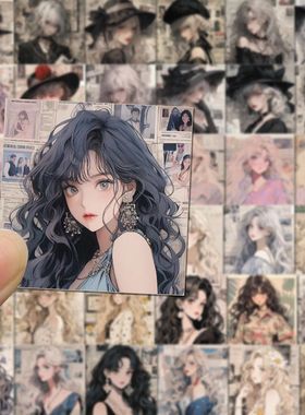 60张港风少女人物贴纸ins复古风网红创意手机壳ipd装饰防水贴画