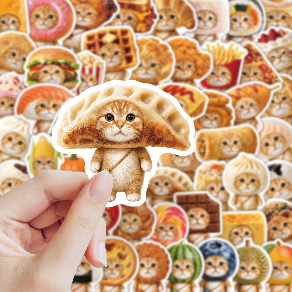 可爱创意食物头套小猫贴纸