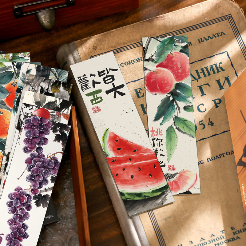 30张万柿胜意书签水果祝福语文字ins风精美手账卡片桌面装饰书签
