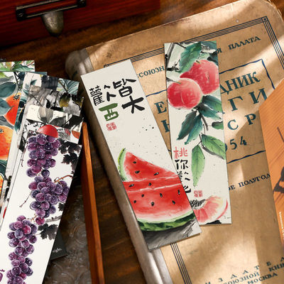 30张万柿胜意书签水果祝福语文字ins风精美手账卡片桌面装饰书签