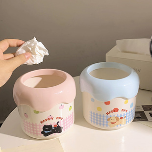 高颜值桌面小型纸篓卡通可爱宿舍桌上垃圾桶多巴胺桌面杂物收纳盒