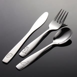 304不锈钢儿童卡通刀叉勺子恐龙钢印母婴西餐具三件套礼