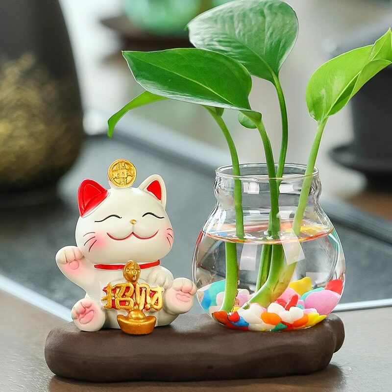 招财猫家居客厅装饰品办公桌面工位摆件水培花瓶水养器皿花盆摆设
