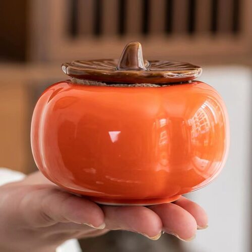 小号茶叶罐家用办公室陶瓷柿子茶