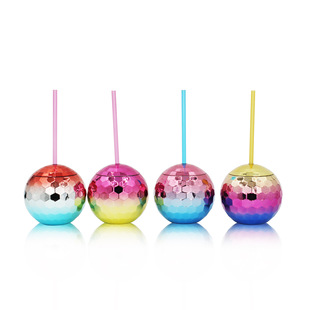 闪光球discoball600ml电镀球塑料杯水杯球形圆球吸管杯少女水杯
