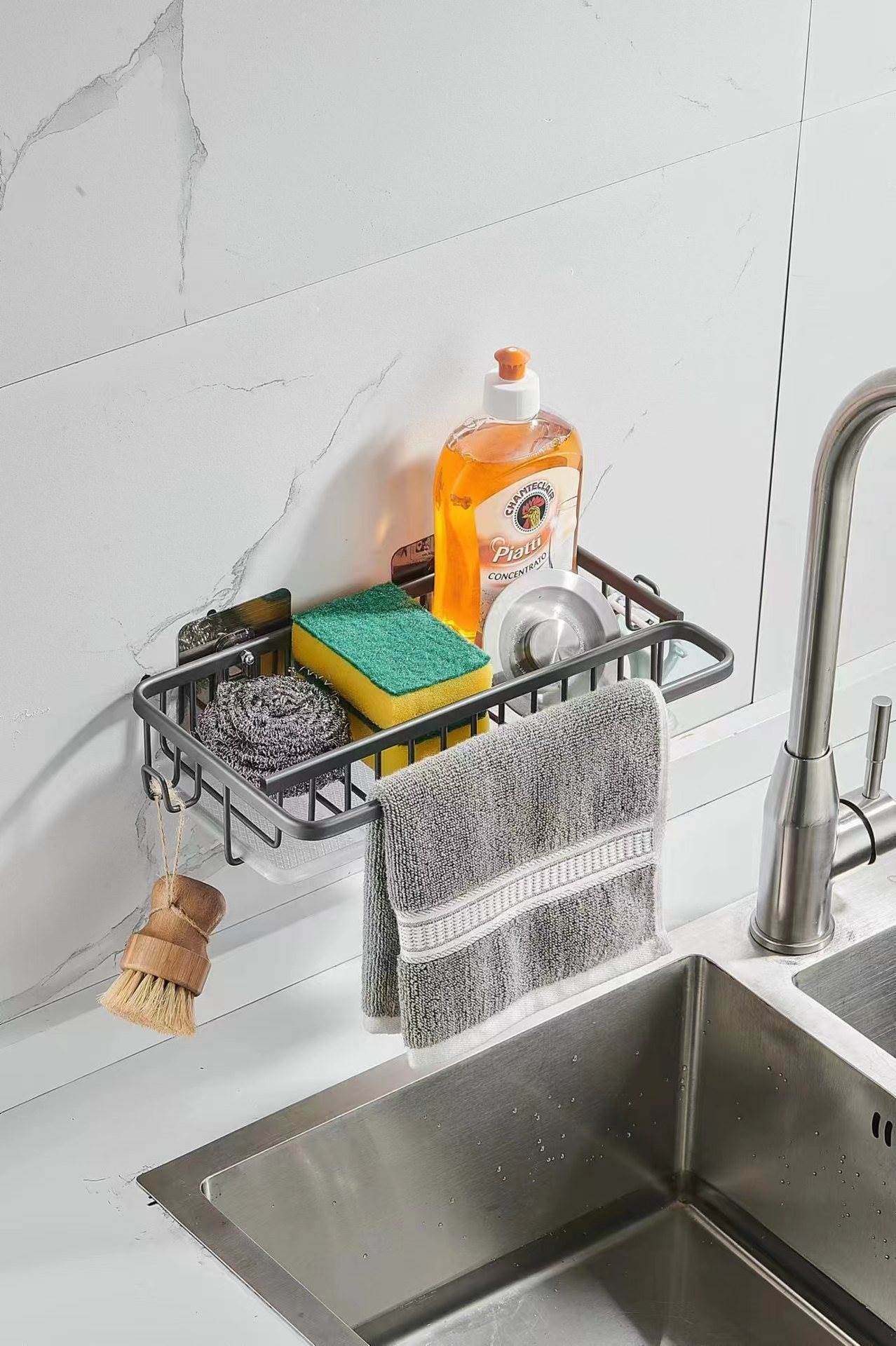 厨房过滤水槽架抹布置物架铁艺沥水网兜水池铝合金轻奢