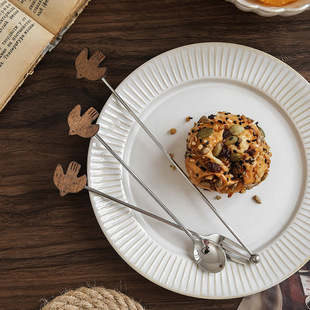 原创设计南燕304不锈钢水果叉桃木柄甜品蛋糕勺搅拌棒