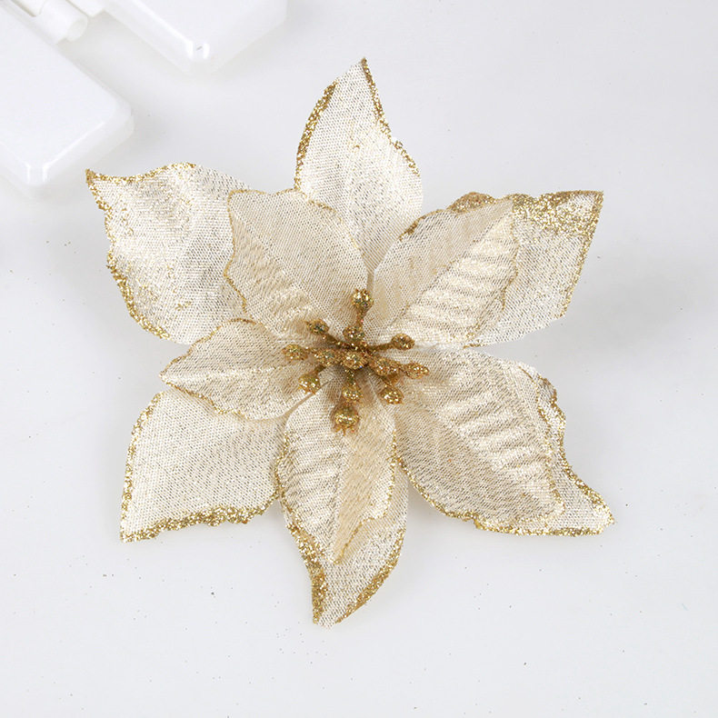 婷芷圣诞花仿花树花环配件装饰品15CM金边小花假花
