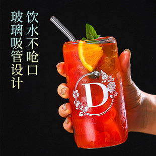 新款 高硼硅可乐杯透明带吸管梅森杯耐高温带盖玻璃杯可乐杯