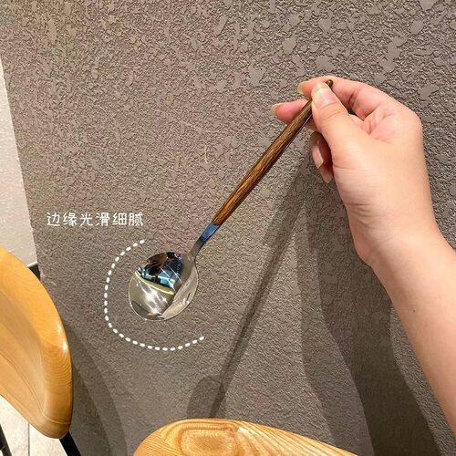 不锈钢勺子加厚夹柄甜品勺长柄咖