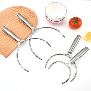 全钢一体 碗托 家用端碗叉防烫 取碗托叉 商用隔热端砂锅叉子工具