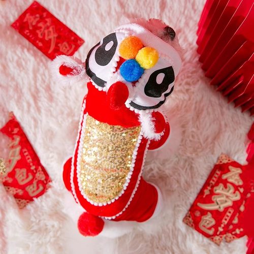 新春醒狮变身四脚棉衣小型犬连帽