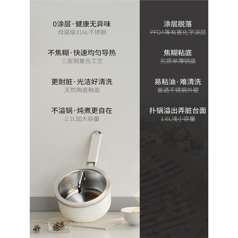 无涂层不锈钢陶瓷小奶锅宝宝锅婴