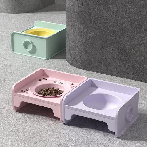 方块猫碗陶瓷护颈碗架宠物猫咪双