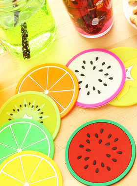 A1814卡通水果杯垫缤纷果冻色水果造型杯垫硅胶杯子垫 创意垫杯垫