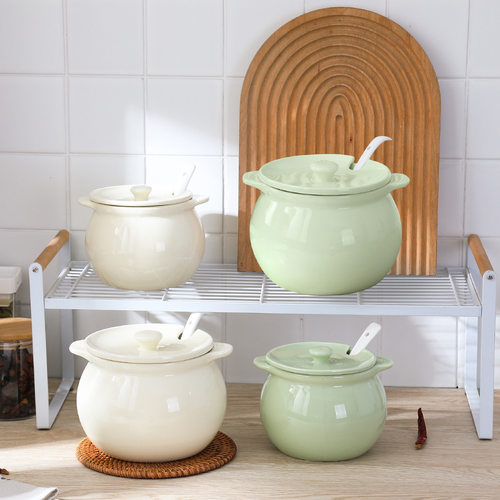 陶瓷双耳猪油罐调味罐带盖大容量