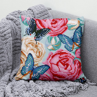 绒绣抱枕套中国风花朵沙发枕套半针腰靠套枕芯