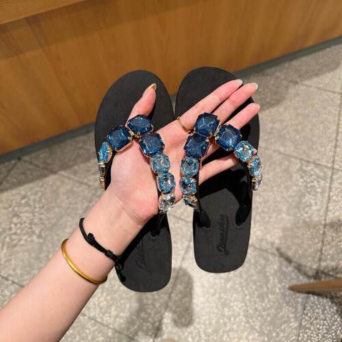 蓝色钻石女夏防滑不累脚人字拖