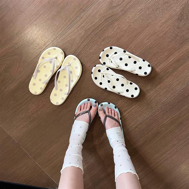 女夏波点奶油风足弓防滑人字拖