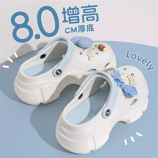 香港防滑两穿款厚底洞洞鞋女2025夏季新款足弓支撑增高沙滩凉拖鞋