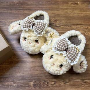 大耳兔棉拖鞋女冬季防滑软底毛绒茸茸可爱拖鞋保暖家居室内2025新