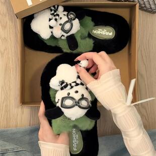 帕恰狗可爱毛毛棉拖外穿室内家居软底毛绒棉拖鞋保暖防滑耐磨新款