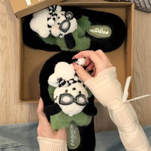 帕恰狗可爱毛毛棉拖保暖防滑耐磨