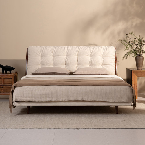 支吾暮云2棉麻诧寂全拆洗亚麻布艺简约悬浮实木软包主卧大床轻奢