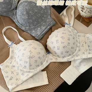 硬钢圈大码 BM风胖MM大胸聚拢上托内衣防下垂甜系少女文胸小熊套装