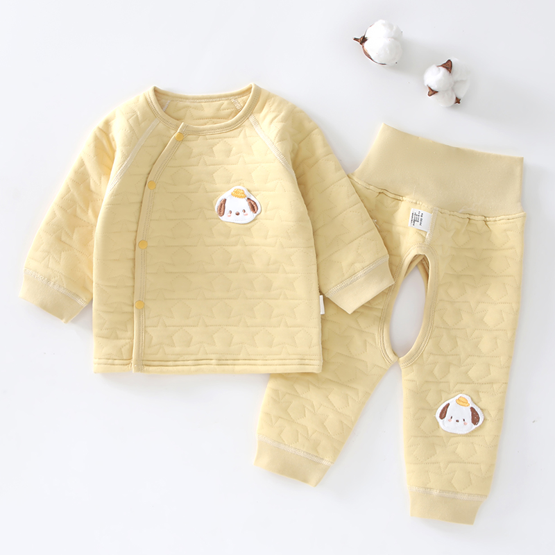 婴儿夹棉保暖套装秋冬款两件套