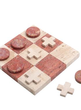 轻奢现代创意大理石金属九宫格棋盘摆件样板间玄关客厅桌面装饰品