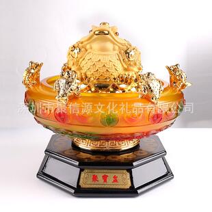 七彩树脂琉璃聚宝盆金蟾纳福大中小号银行保险公司开门红礼品