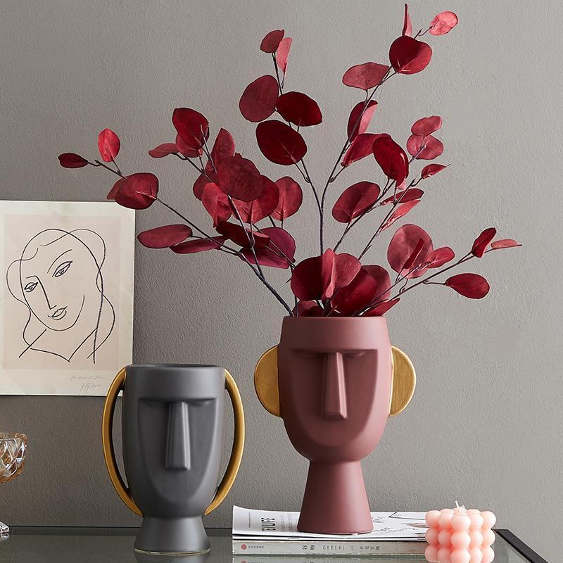 创意抽象艺术陶瓷人脸摆件 桌面装饰品玄关酒柜电视柜软装工艺品