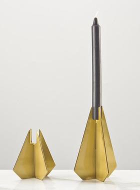 现代简约金属烛台创意三角装饰摆件 金色几何客厅餐桌家居艺术品